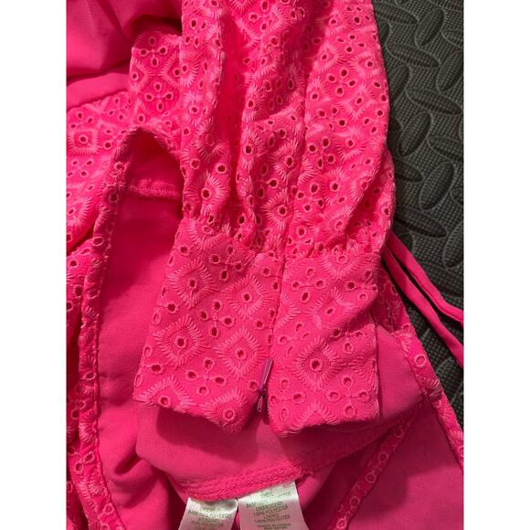 Lilly Pulitzer Aisha Romper Eyelet Lace Pink Isle Ditzy Diamond Poly Eyelet 10 - Picture 7 of 11